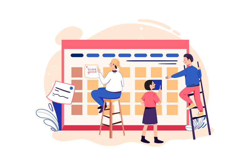 Team planning sales dates on a large wall calendar