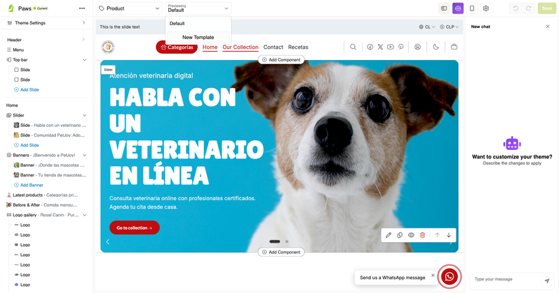 Editing the Product template in the Visual Editor