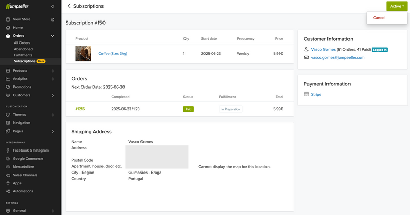 subscriptions view page
