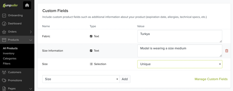 Product Page -Admin Product Custom Fields