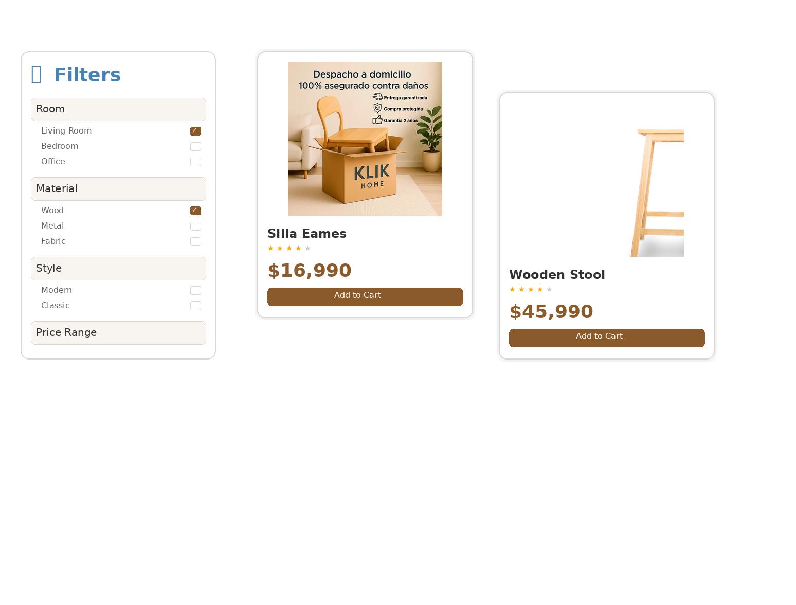 Product variants for materials, colors, and dimensions
