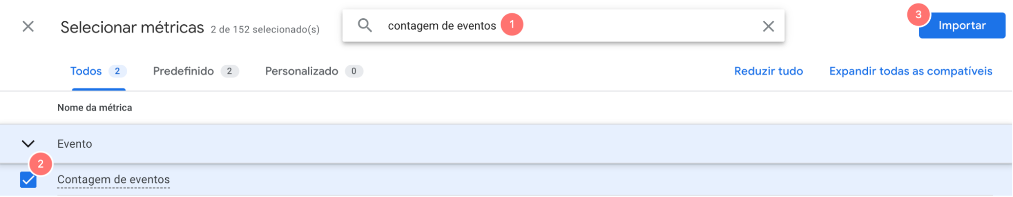 parâmetro contagem de eventos
