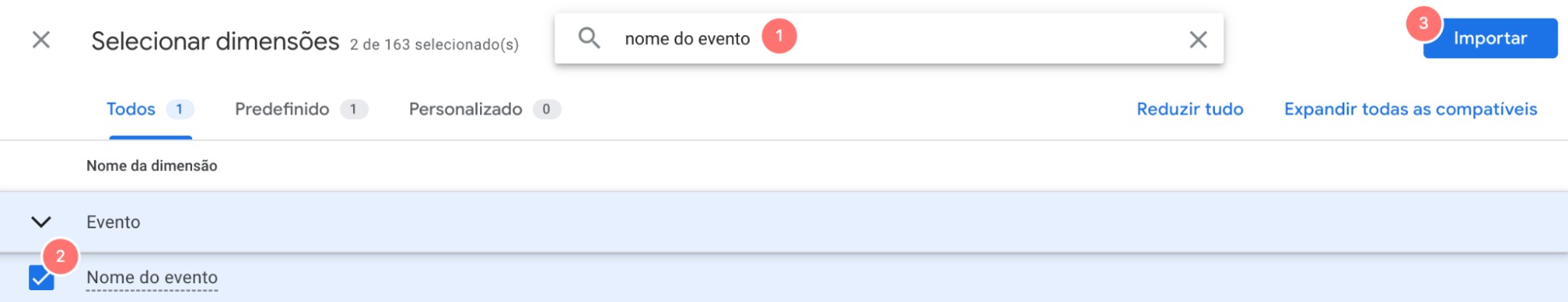 parâmetro nome do evento