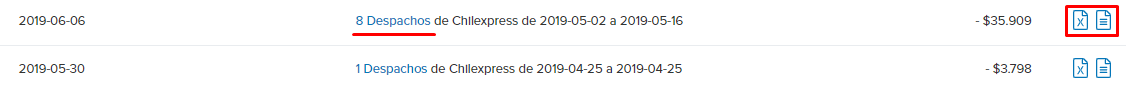 Captura de pantalla de detalle facturado