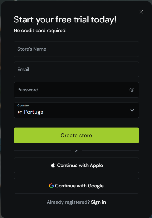 Continue with Google and Continue with Apple buttons on the sign-up page