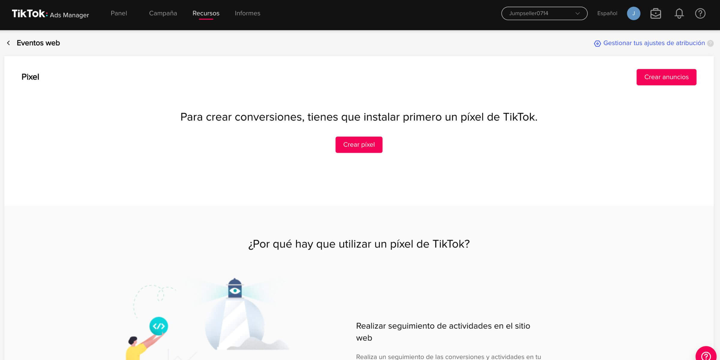 haz clic en crear píxel e ingresa el nombre.