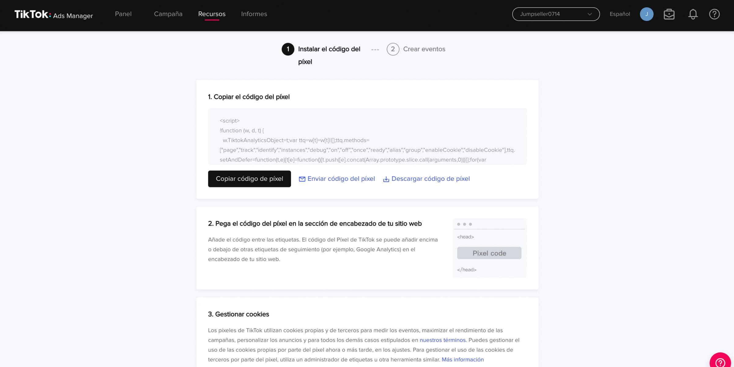Obten tu código de píxele
