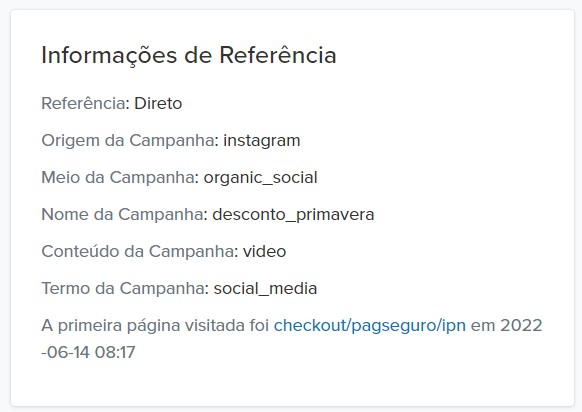 Detalhes da campanha nos detalhes da encomenda